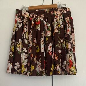 Vera Wang Brown Floral Pleated Skirt
